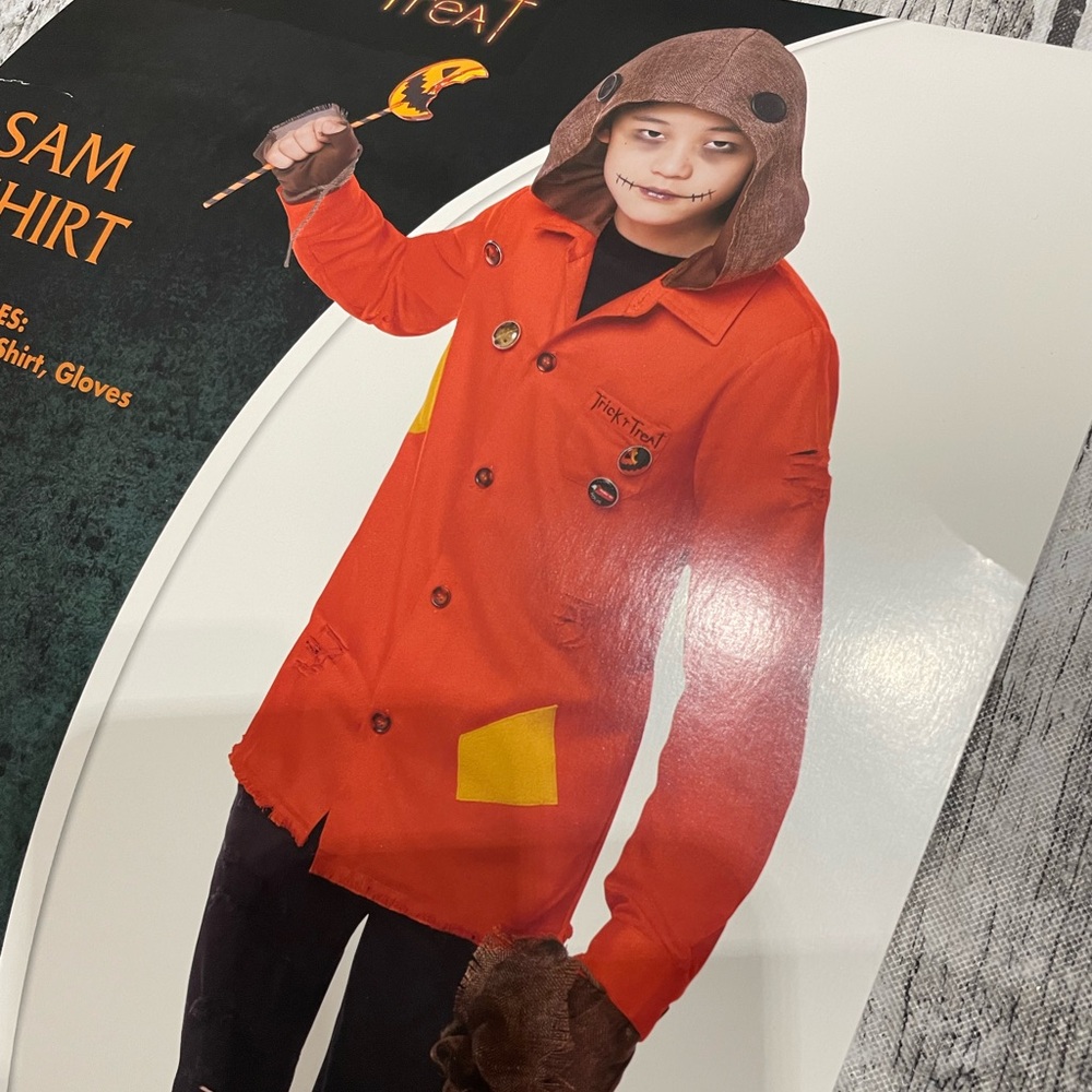 Youth XL 14/16 Trick R Treat Sam Hooded Short Top Costume Spirit Halloween GUC